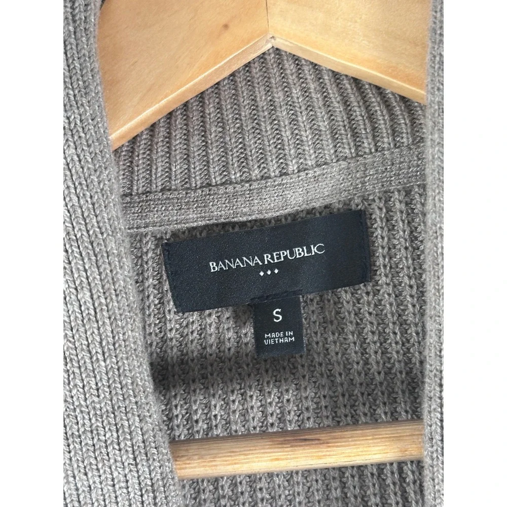 Banana Republic Mens Shawl Collar Cardigan Sweater Taupe Gray Ribbed Knit Small